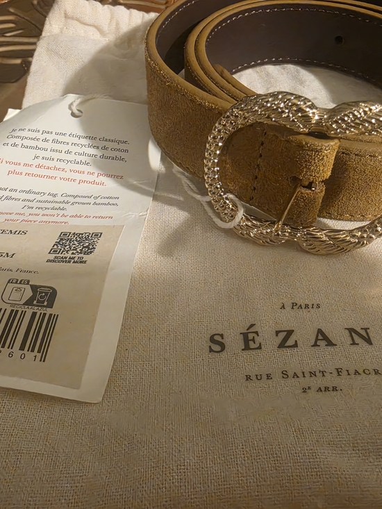 Sezane Accessories - Sézane Mustard Suede Belt with Gold Twisted Heart Buckle